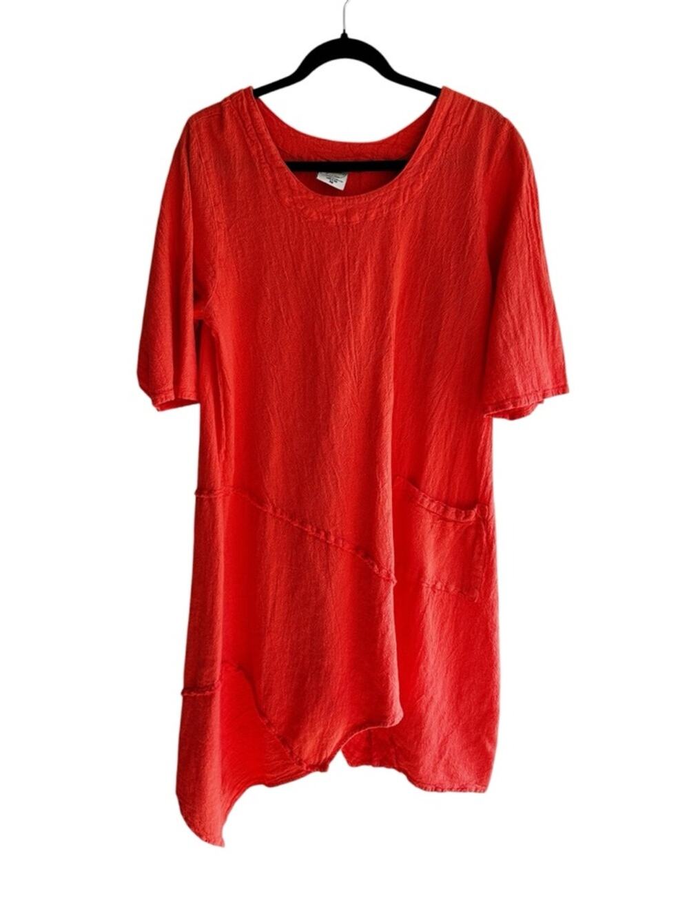 Drawstrings of Malibu Cotton Gauzy Asymmetrical Midi Resort Travel Dress Coral
